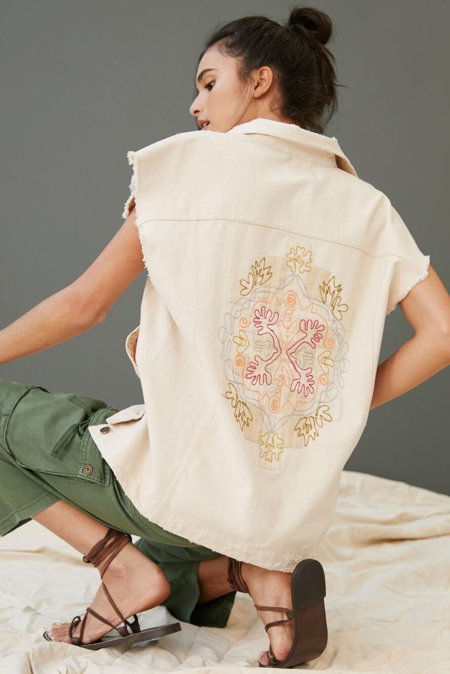 Anthropologie Pilcro Embroidered Denim Vest - New Small